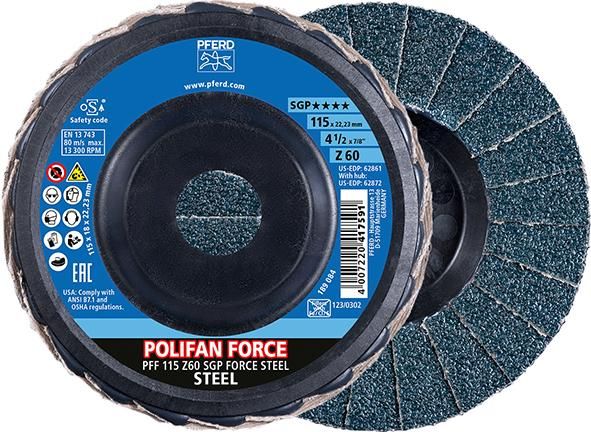 Fächerschleifscheibe FORCE SGP STEEL 115 mm Z 60 Pferd