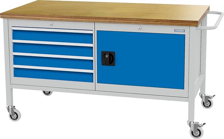 Mobile Werkbank buche MP 4 Schubladen 1 Flügeltür Traglast 400kg B1500xT750xH860mm