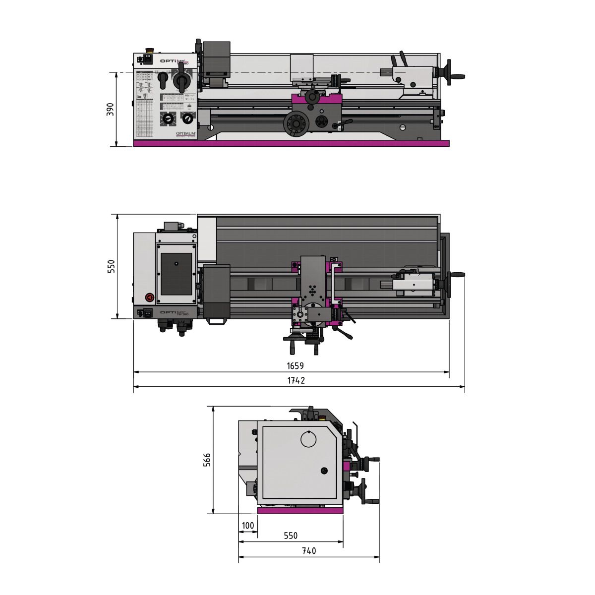 Leit- und Zugspindeldrehmaschine Optimum OPTIturn TM 3110VB