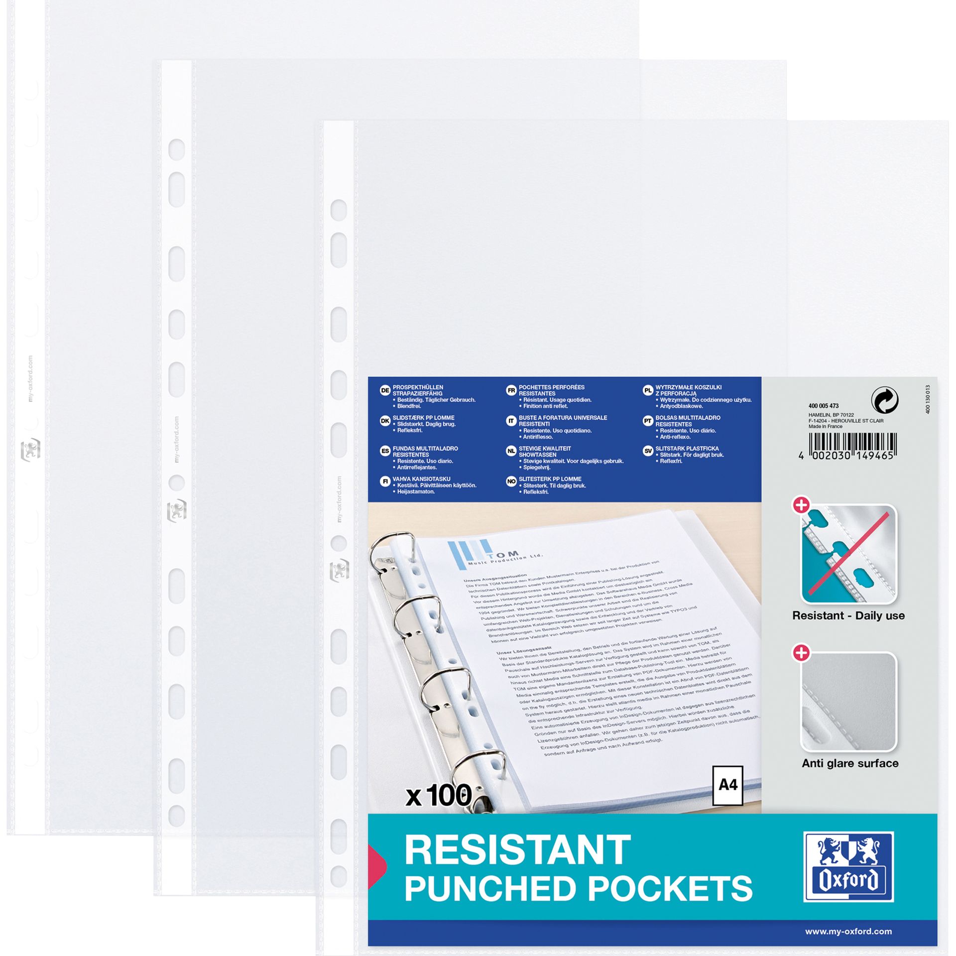 Prospekthülle A4 PP 0,09mm genarbt tr 100 St./Pack.