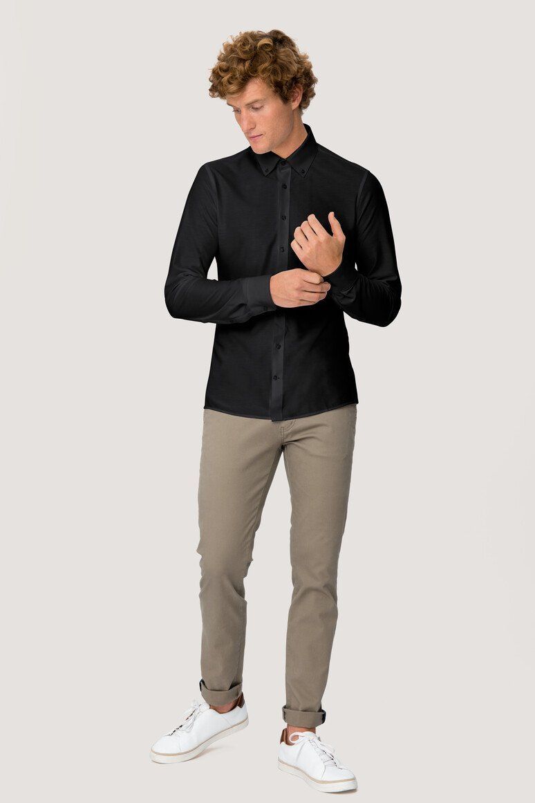 HAKRO Hemd Natural Stretch Regular 130 schwarz, XL