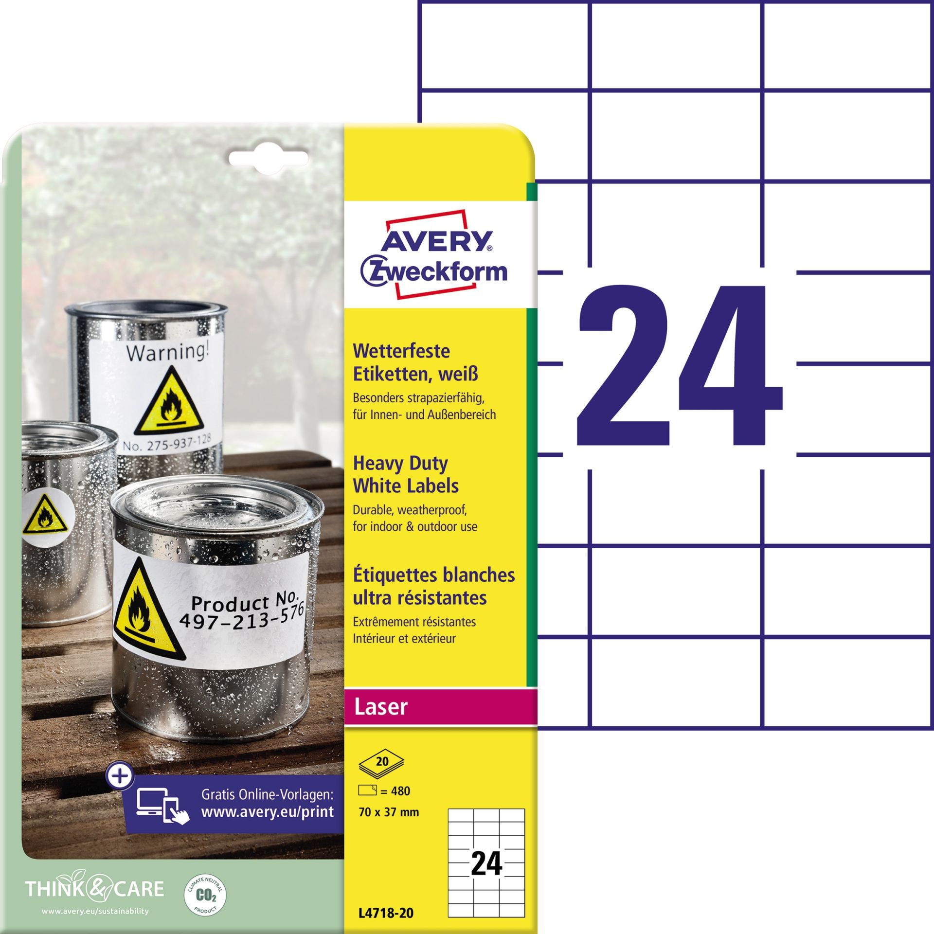 Etikett 70x37mm ws 480 St./Pack.