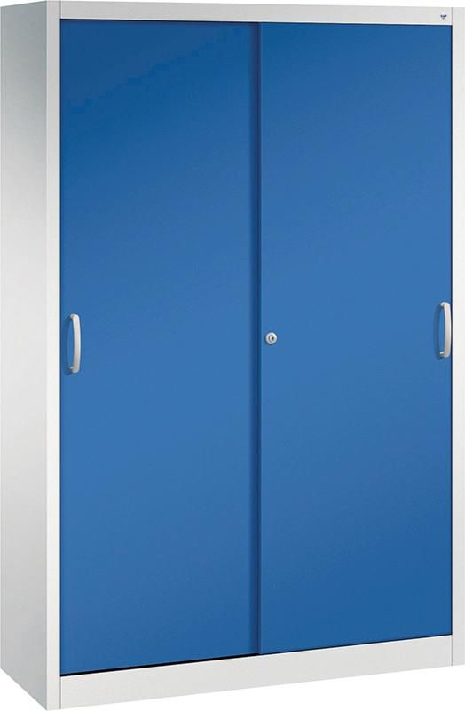 Schiebetürenschrank B1200xT400xH1950 mm RAL 7035/5010,4Fachböden
