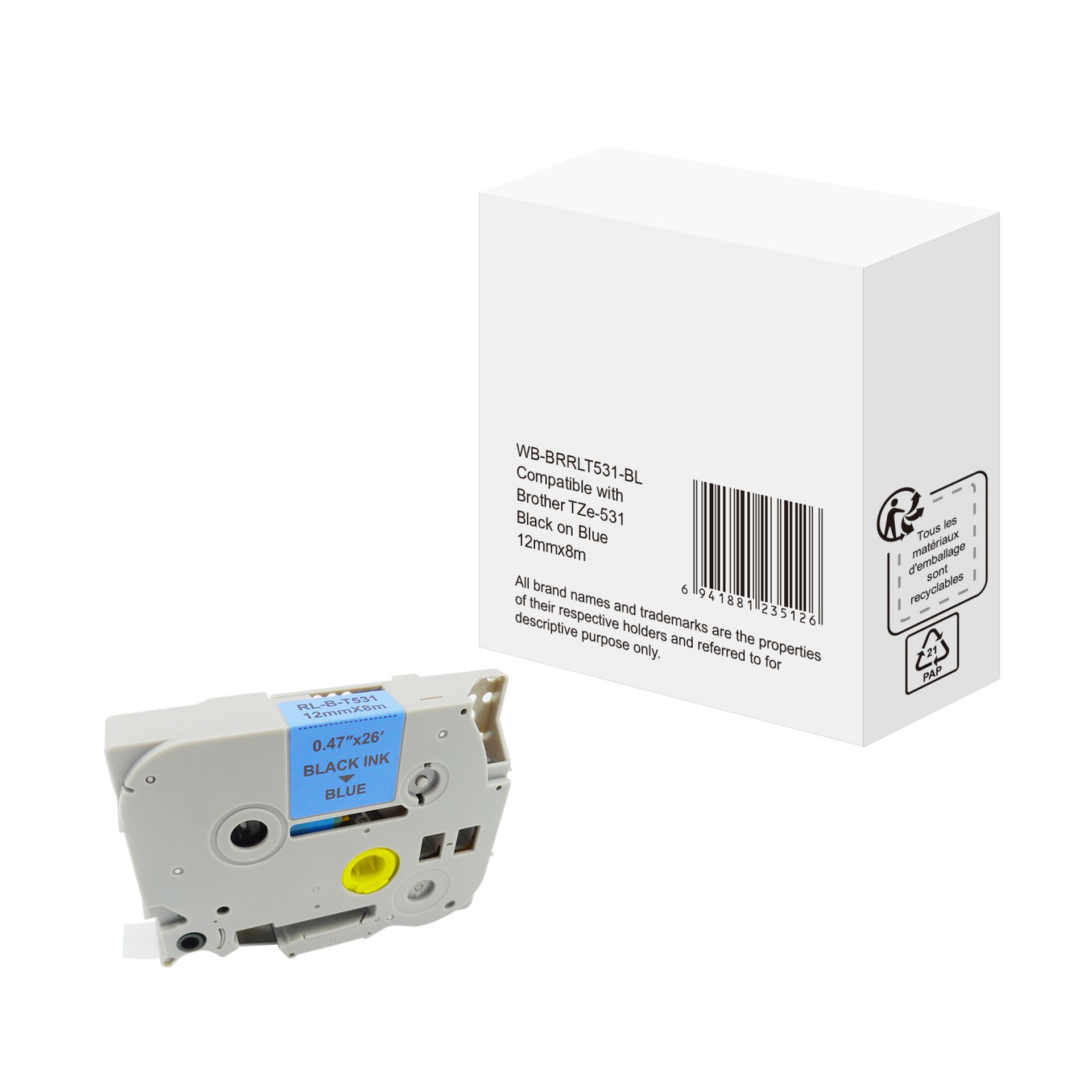 Schriftband wie Brother TZe-531 12mmx8m sw auf bl
