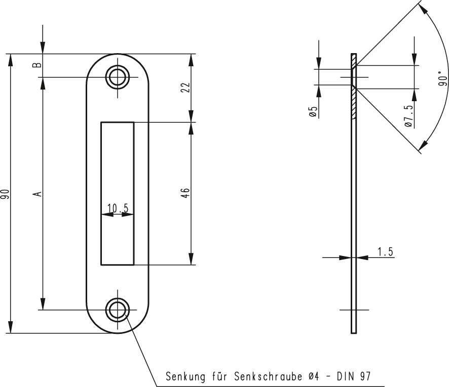 Fl-Schließbl.S412,DL-R m.Rieg.auss.,20x90rd,NiSi