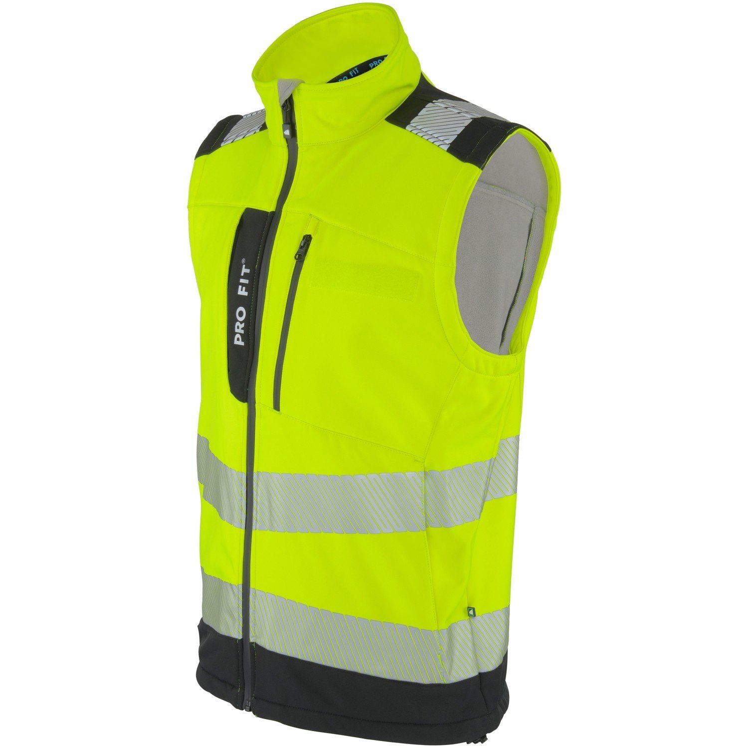 WARNSCHUTZ SOFTSHELLWESTE verlängertes Rückenteil, neongelb/schwarz, Gr. S