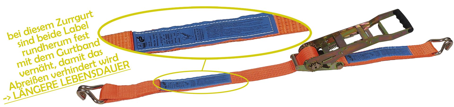 McBULL® Zurrgurt, 2-teilig, 50 mm, 8 m, 2500/5000 daN, Langhebelzugratsche/Spitzhaken