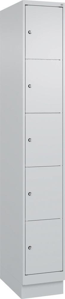 Fächerschrank CLASSIC B300xT500xH1950 mm RAL 7035/7035, 1x5 Fächermit 100 mm hohem Sockel