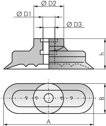 Ovalsauger, 15 x 5mm, Hub 1mm, NBR (60A, grau)