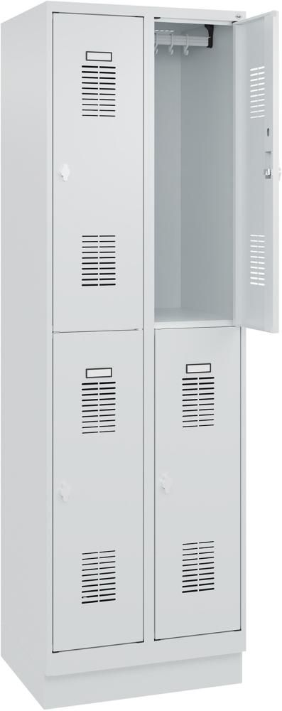 FORMAT Garderobenschrank B600xT500xH1950 mm RAL7035/7035, 2x2 Abteileu. Sockel (Selbstmontage)