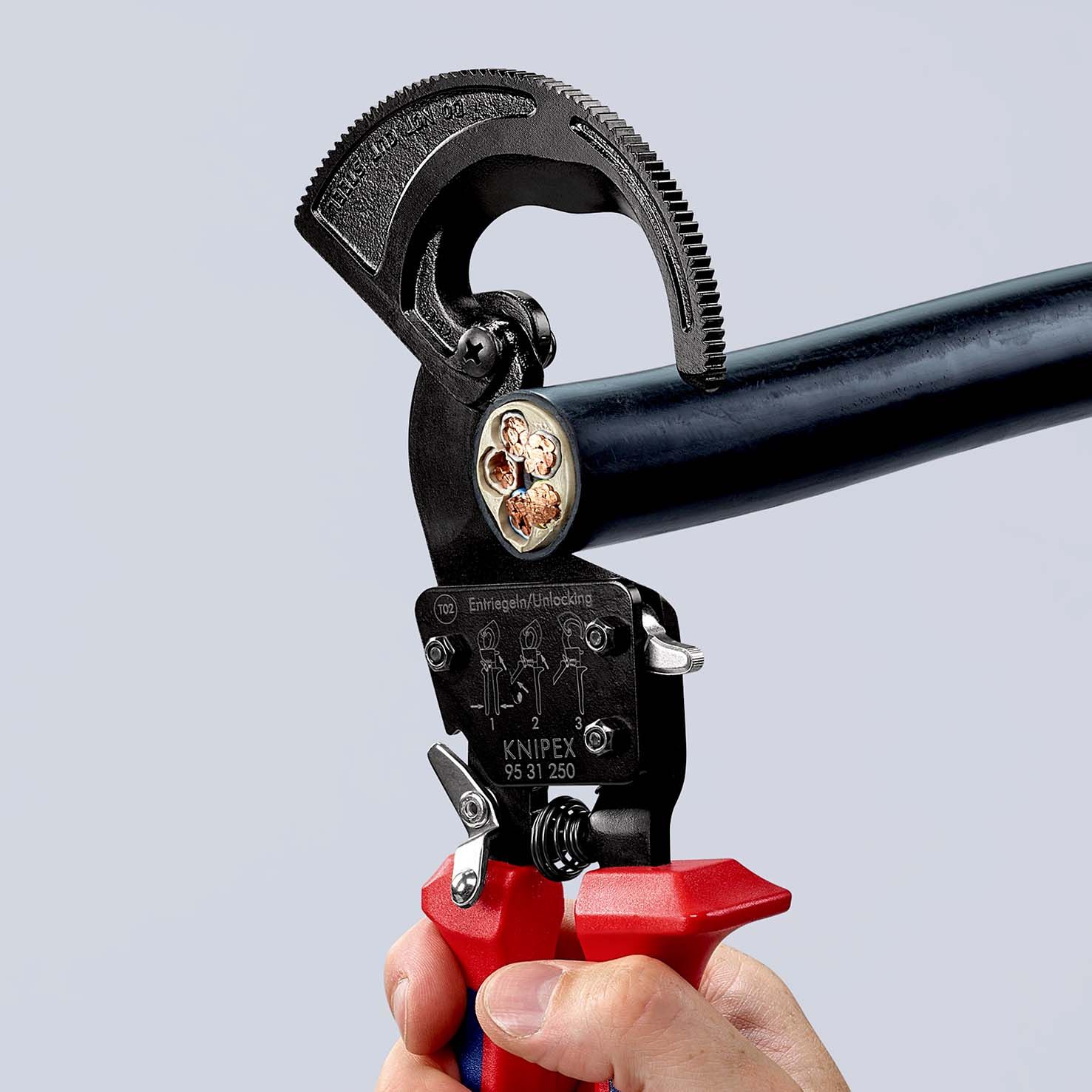 KNIPEX Kabelschneider (Ratschenprinzip) mit Mehrkomponenten-Hüllen