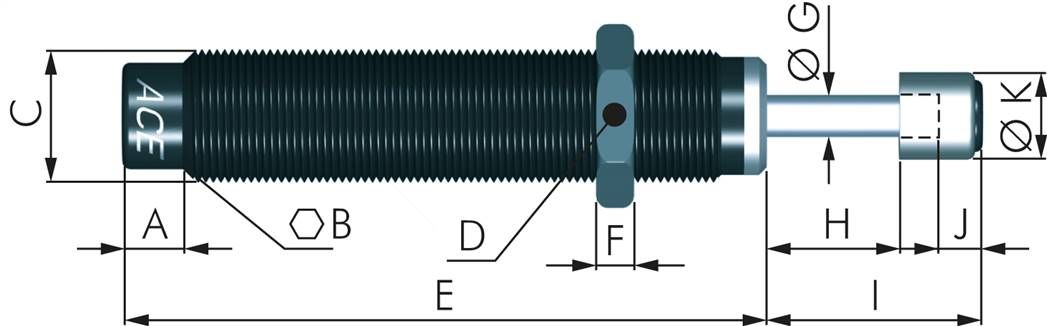 ACE-Stoßdämpfer, M 5x0,5, selbsteinstellend, Hub 4,1 mm
