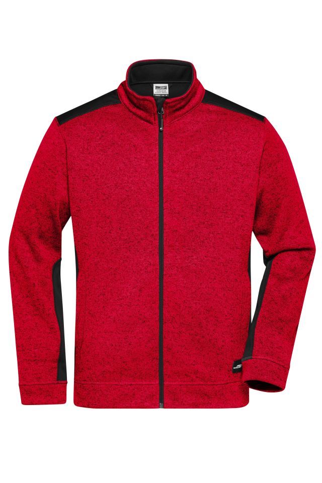 Men's Knitted Workwear Fleece Jacket - STRONG - Pflegeleichte Strickfleece Jacke im Materialmix rot/schwarz, Gr. 4XL