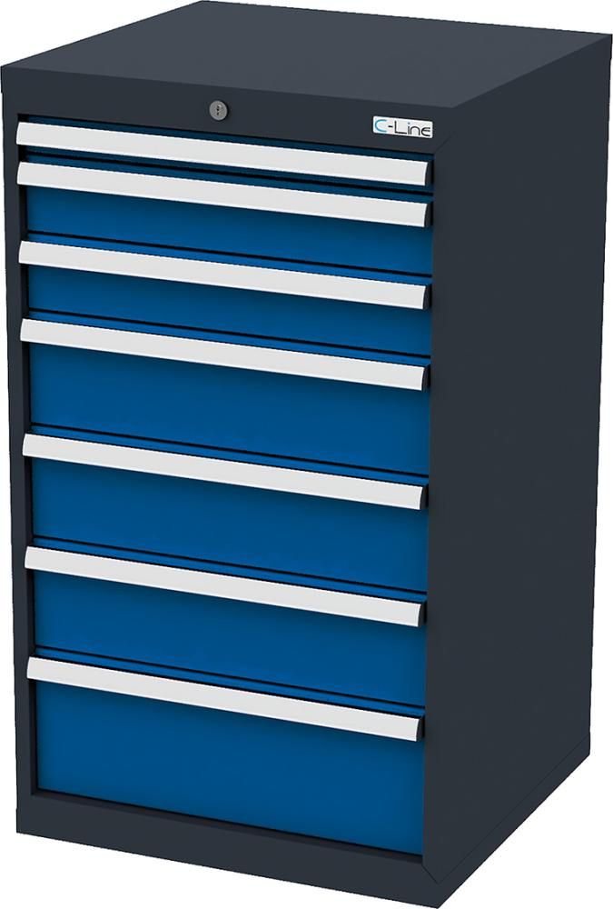Schubladenschrank B600xT575xH1020 mm RAL7016/5010 7 Schubladen