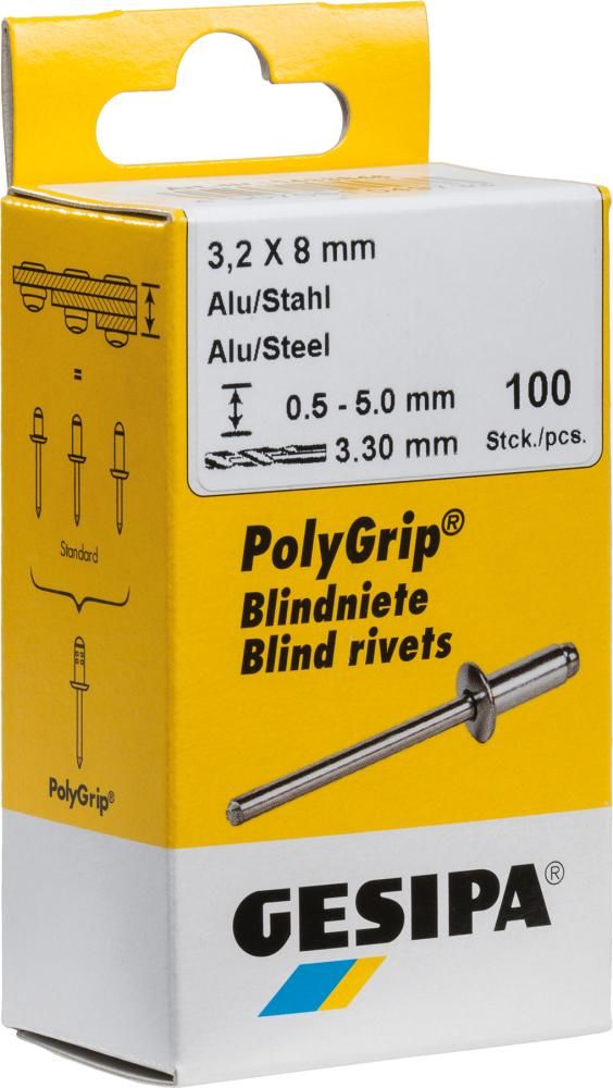Blindniet Alu/Stahl Flachrundkopf Mini-Pack 5x10mm a 50Stück GESIPA