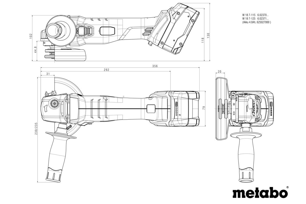 Akku-Winkelschleifer soloW 18 7-125 Metabo ohne Akku ohne Ladegerät metaBOX