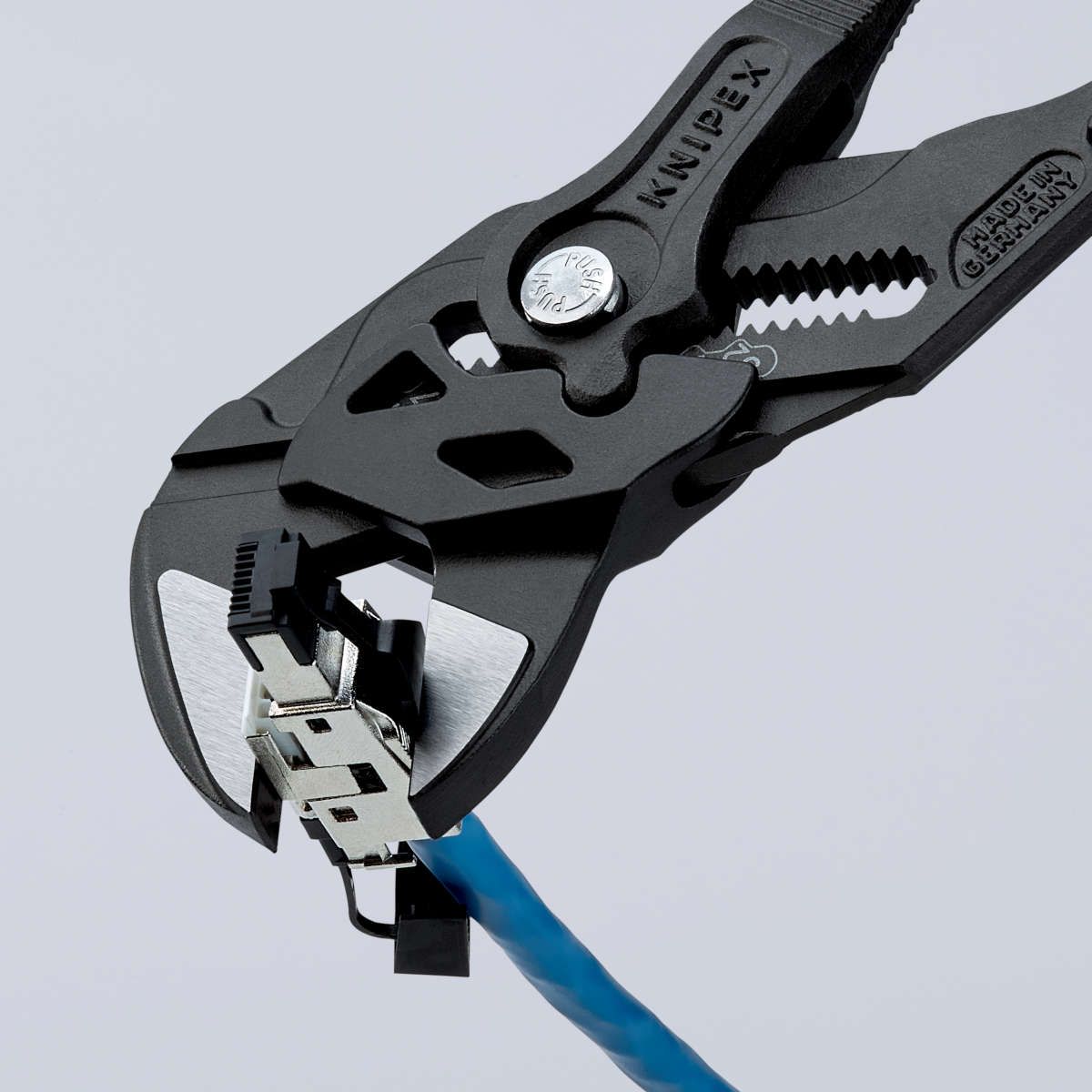 KNIPEX 86 02 250 Zangenschlüssel Zange und Schraubenschlüssel in einem Werkzeug mit Mehrkomponenten-Hüllen grau atramentiert 250 mm