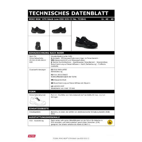 ELTEN MIKE BOA Sicherheitshalbschuh S3S ESD, Schwarz, Gr. 42