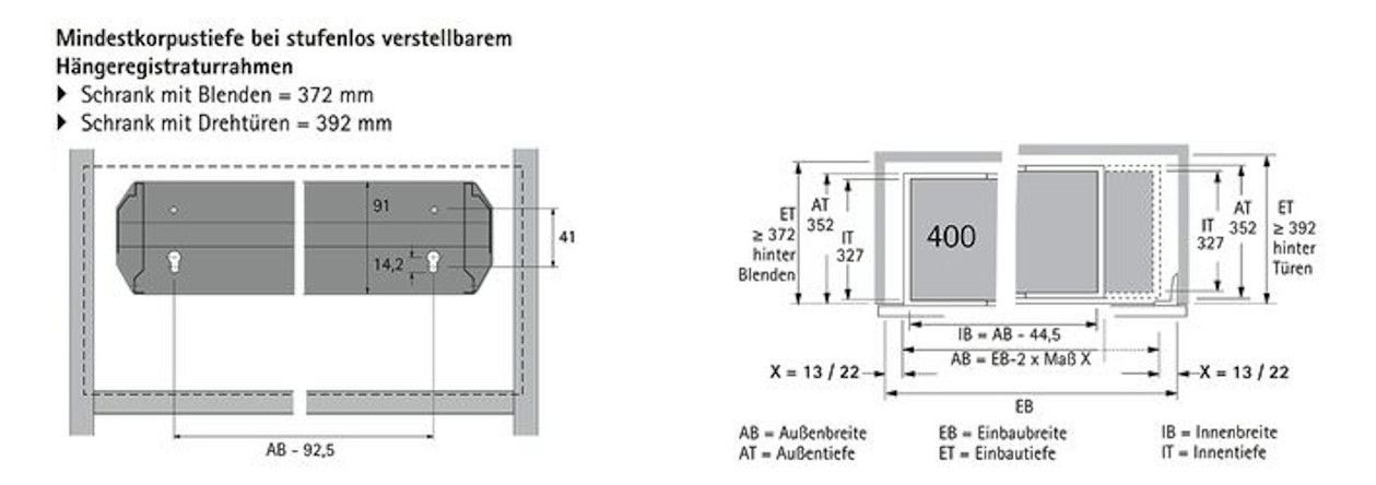 HETTICH Hängeregistraturrahmen 866 - 1038 mm