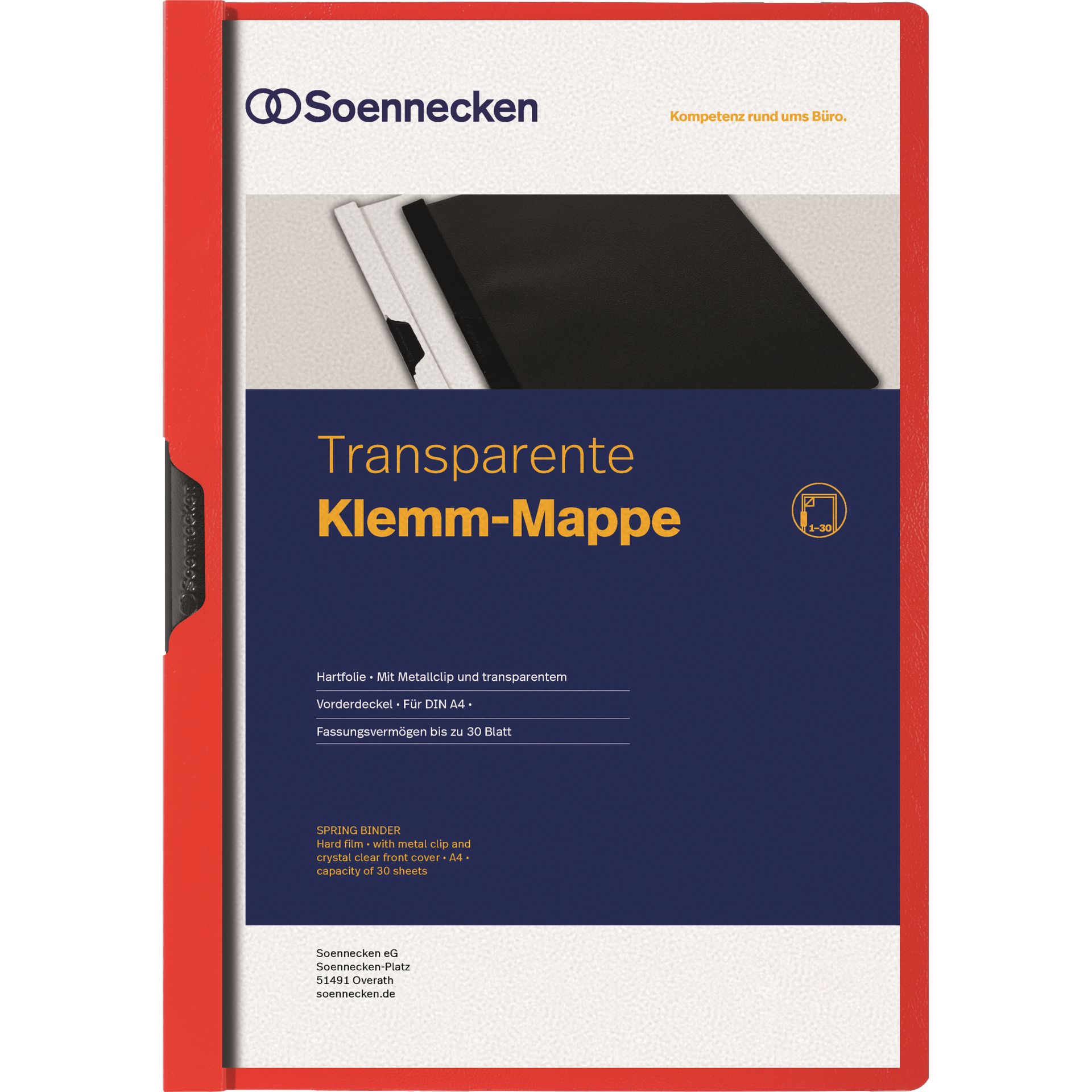 Klemmmappe DIN A4 bis 30Blatt PVC rot