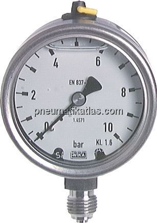 Chemie-Glycerin-Manometer senkrecht, 63mm, -1 bis 0 bar