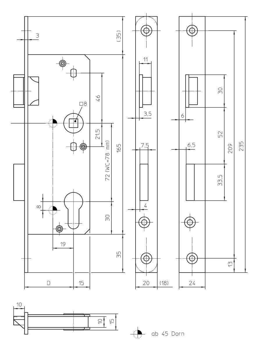 KFV Glastürschloss 50/72/8 F20 altsilber lack. GE1356 links