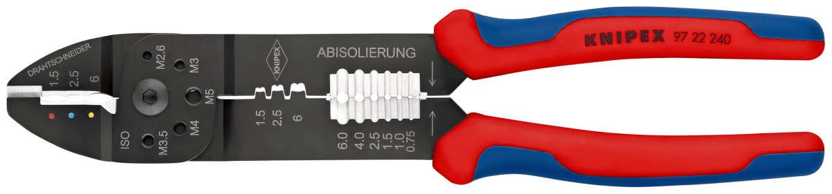 KNIPEX 97 22 240 Crimpzange mit Mehrkomponenten-Hüllen schwarz lackiert 240 mm