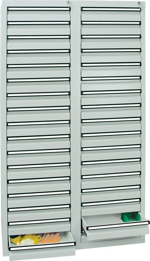 Format Schubladenschrank B1800xT1000xH500mm RAL 7035/7035 34 Schubladen 35kg