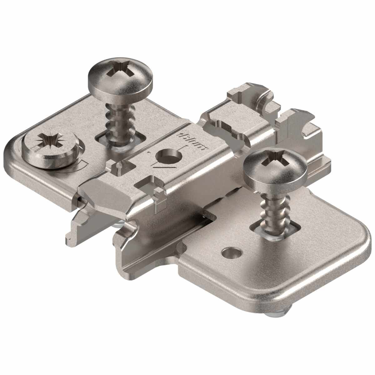 CLIP Montageplatte, kreuz, 3 mm, Stahl, mit EXPANDO-Spreizdübel, HV: Exzenter, vernickelt