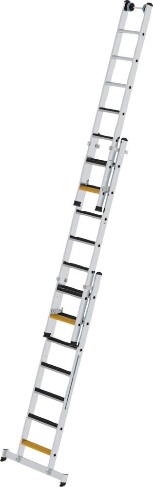 MUNK Alu-Mehrzweckleiter 3-tlg. mit Traverse+Aufl-age clip-Step R13 3x7 St-ufen Arbeitsh. 6,10m