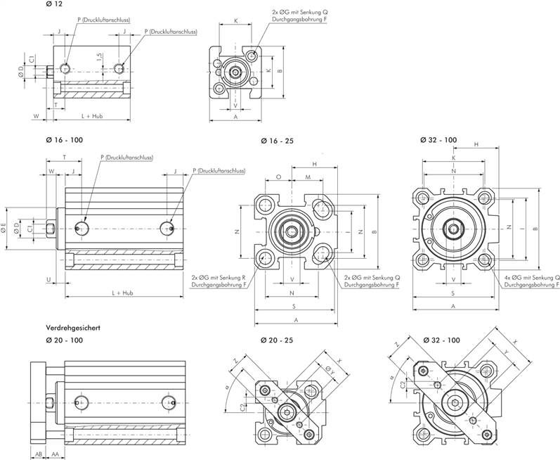Kurzhubzylinder, einfachwirkend, Kolben 12mm, Hub 5mm