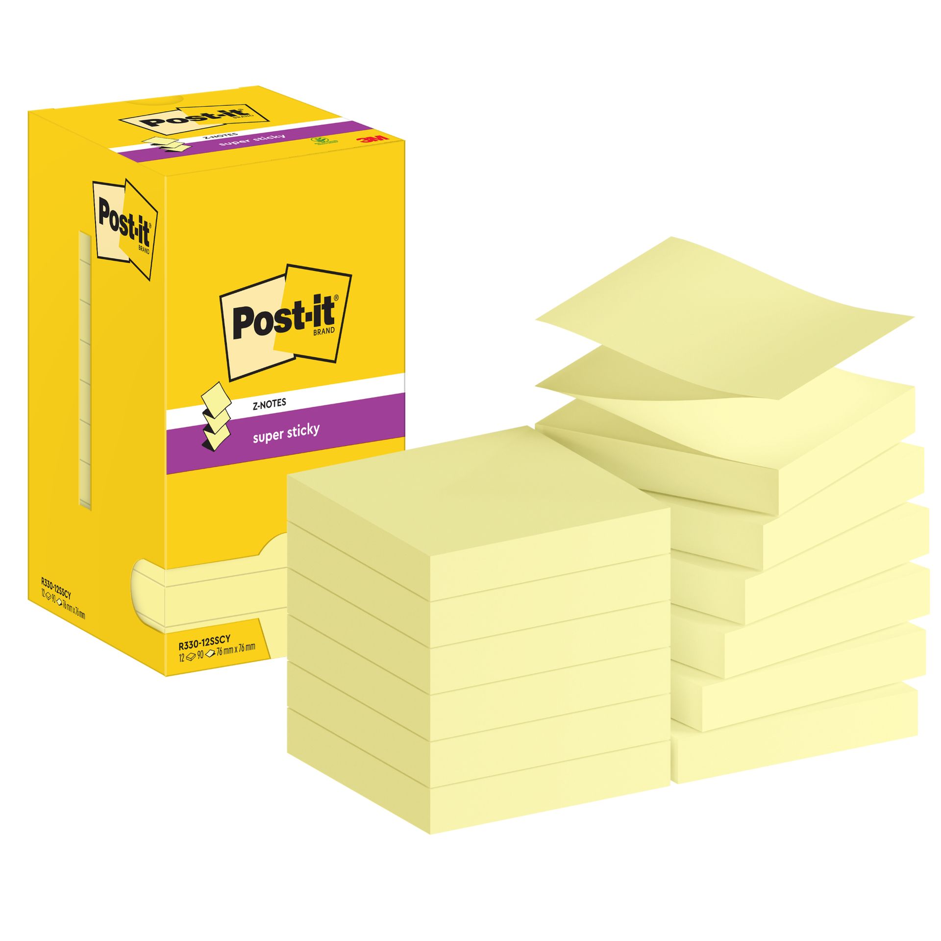 Haftnotiz Super Sticky 76x76mm ge 12x90Bl