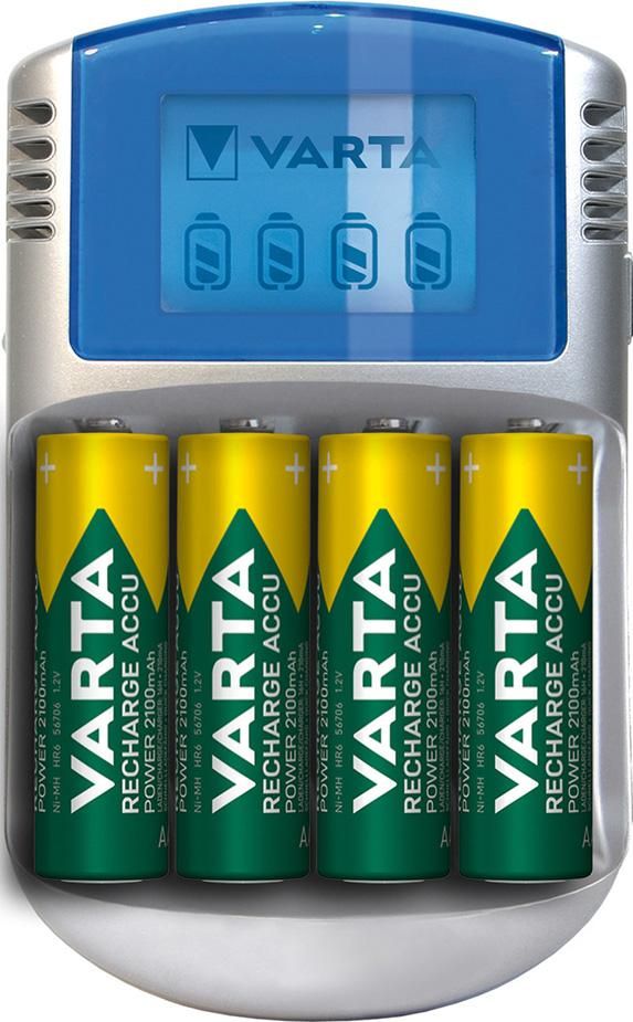 Ladegerät LCD Charger für4 Akkus AA/AAA mit 4Akkus AA 2600mAh, Adapter12VKabel USB VARTA