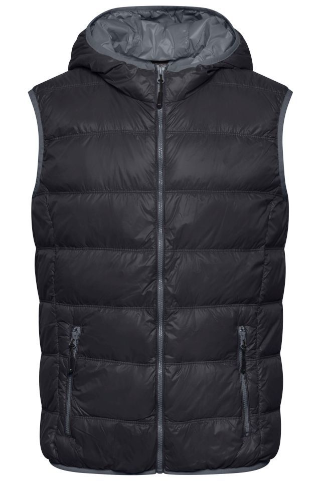 Men's Down Vest Ultraleichte sportliche Daunenweste mit Kapuze schwarz/grau, Gr. XL
