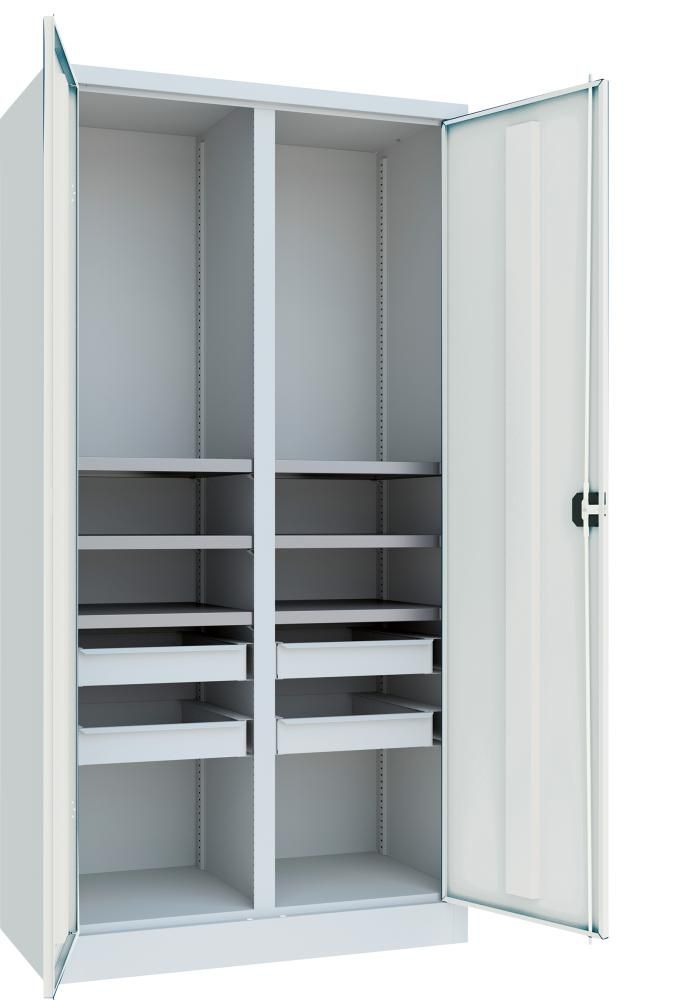 Werkzeugschrank 6 Böden, 2 Schubladen RAL 7035 B1000xT500xH1950mm
