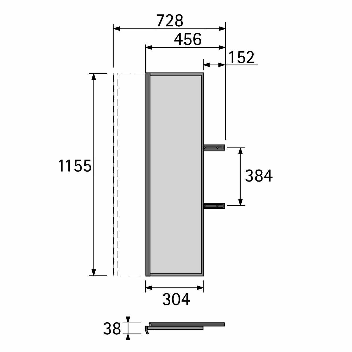 Ausziehbarer Spiegel H 1155 mm, anthrazit
