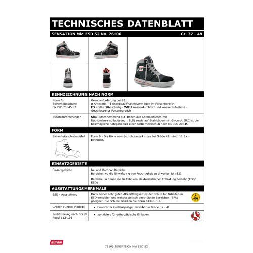 ELTEN SENSATION Sicherheitsstiefel Mid S2 ESD, Schwarz, Gr. 47