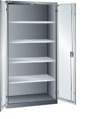 Flügeltürenschrank B1000xT580xH1950mm RAL 7035,Vollblechtür 4 Böden