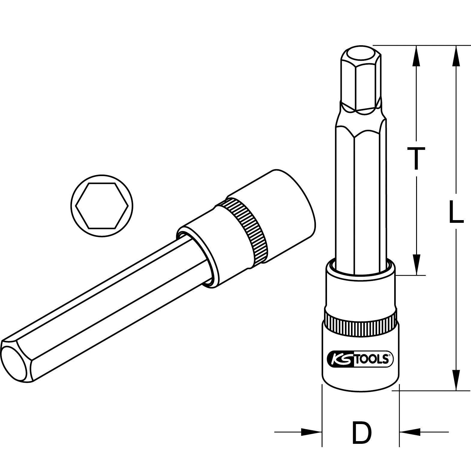 KS Tools 1/2" Bit-Stecknuss Innensechskant, lang
