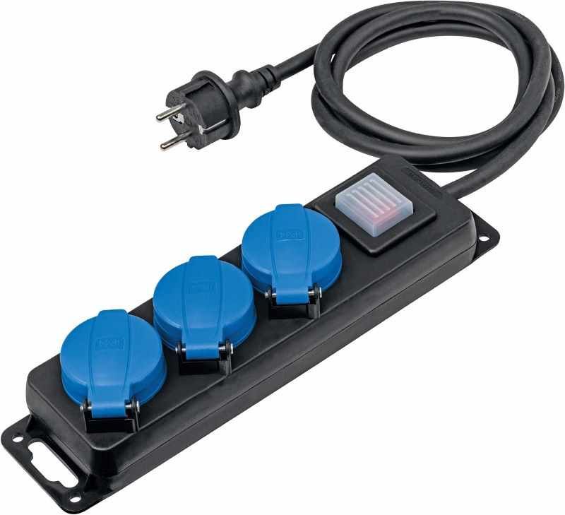 3-fach Profi-Verteilersteckdose IP44, mit Schalter 1,5m Gummileitung H07RN-F 3G1,5