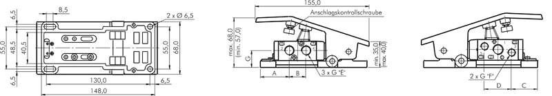 5/2-Wege-Fußventil, G 1/4" (Entlüftung G 1/8"), Federrückstellung