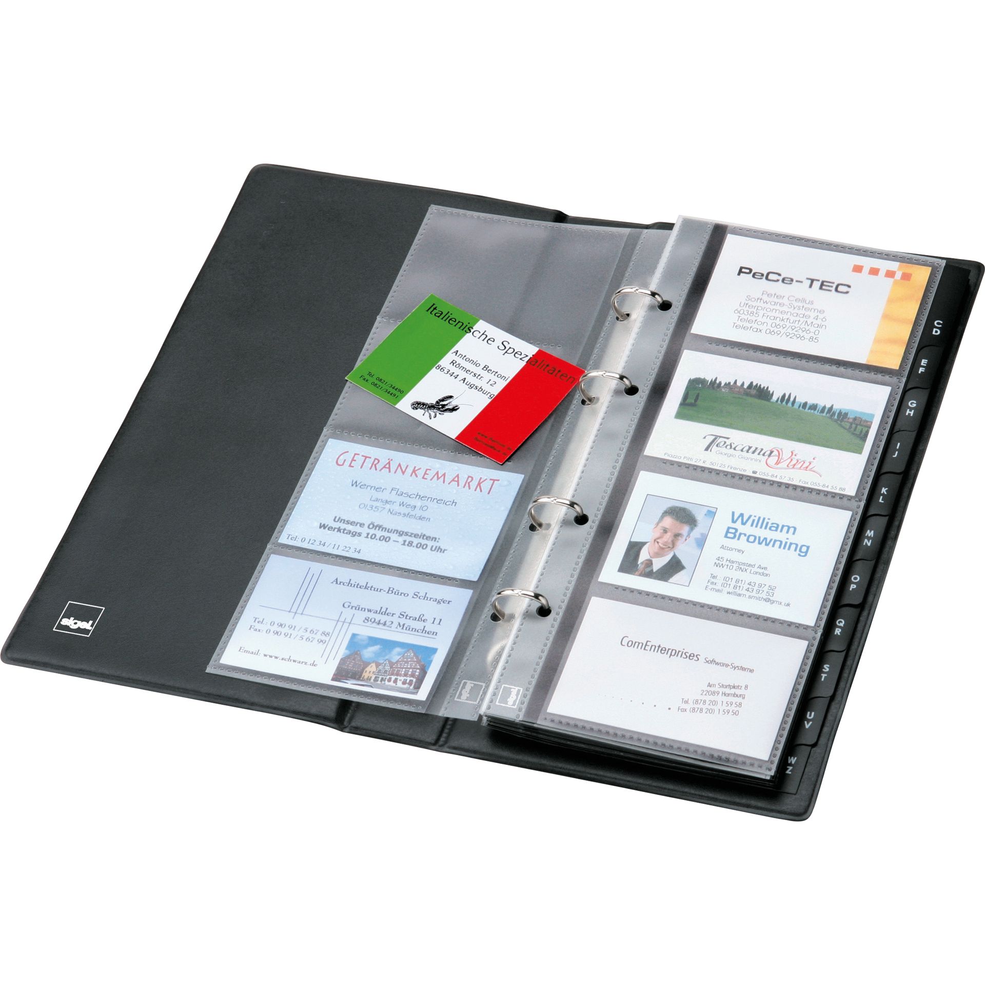 Visitenkartenringbuch max. 200Karten 25Hüllen schwarz