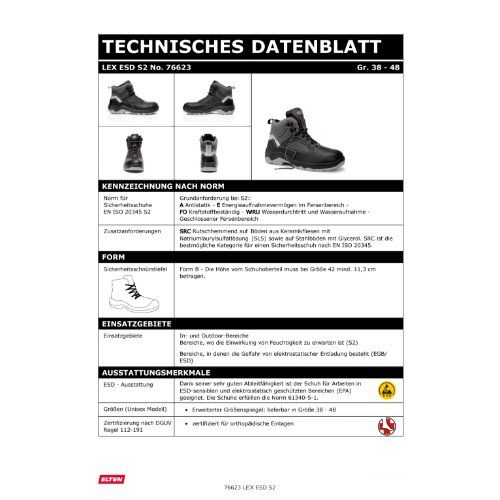 ELTEN LEX Sicherheitsstiefel Mid S2 ESD, Schwarz, Gr. 47