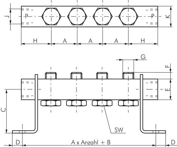 P-Leiste inkl. Hohlschrauben und Dichtungen für Ventilbaureihe M04 / P04