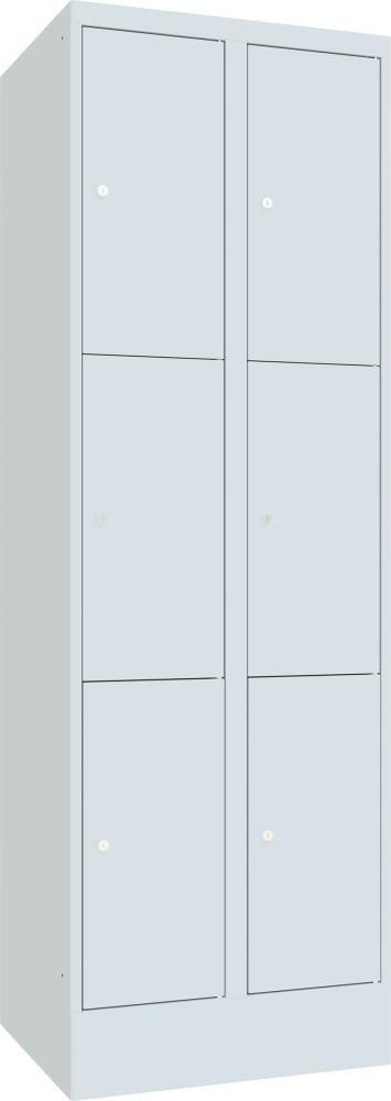 Schließfachsch. 3 Fächer 2 Reihen, 300mm auf Sockel RAL 7035 B600xT500xH1850mm