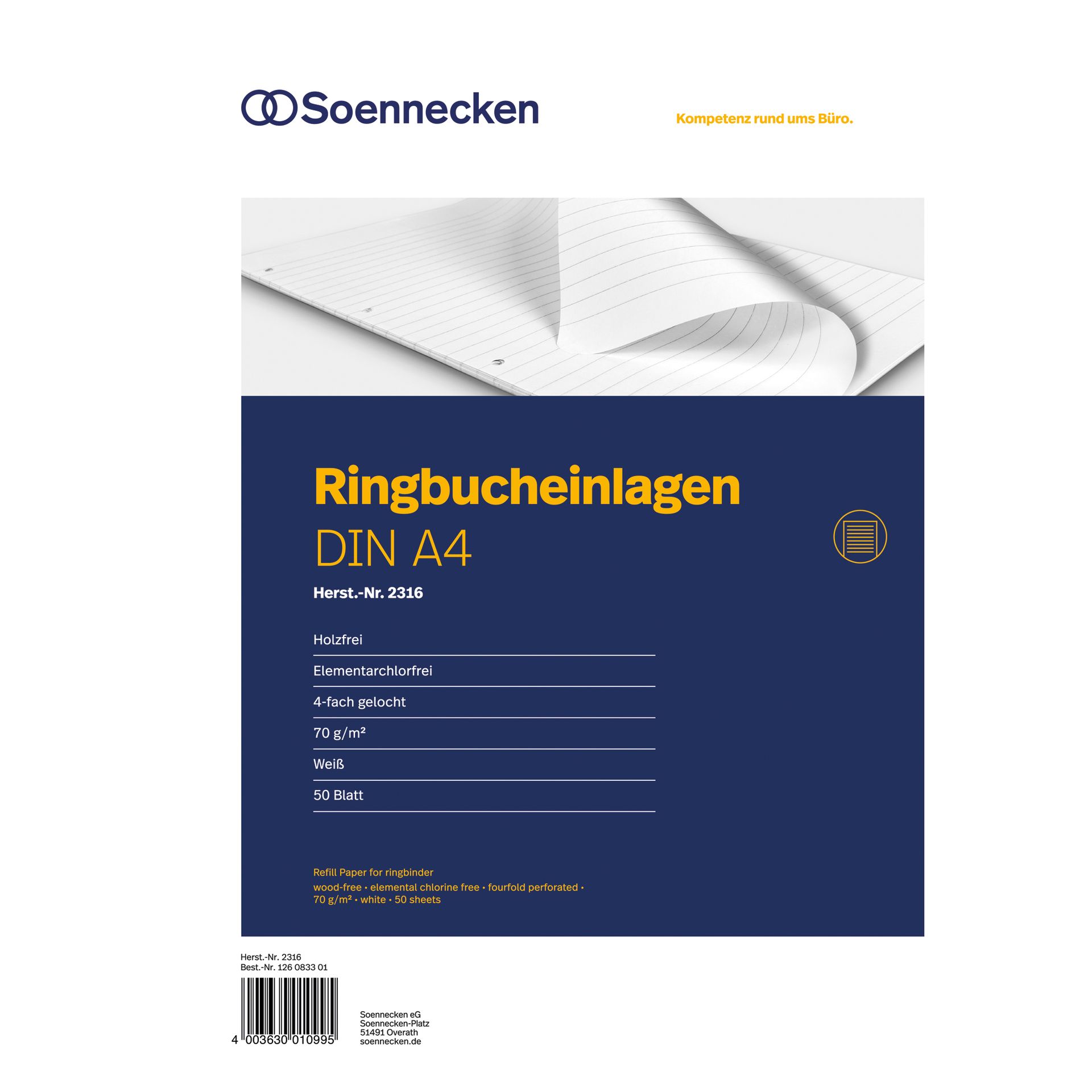 Ringbucheinlage DIN A4 70g liniert 50 Bl./Pack.