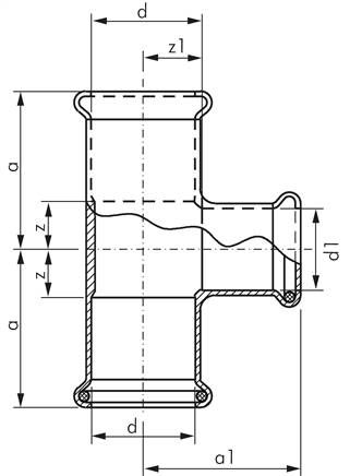 Pressfitting, T-Stück, 18x15mm innen, Kupfer / Kupferlegierung