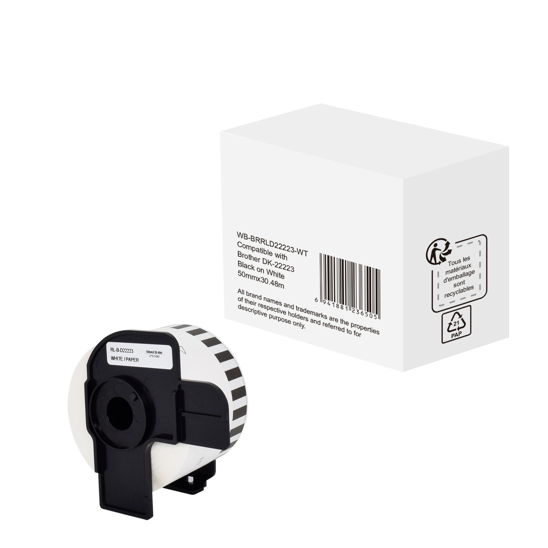 Etikett wie Brother DK-22223  50mmx30,48m sw auf ws