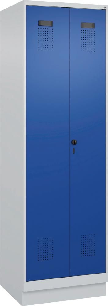 S/W-Gard.-Schrank EVOLO mit 100 mm hohem Sockel RAL 7035/5010, 2 Abteile B600xT500xH1950mm
