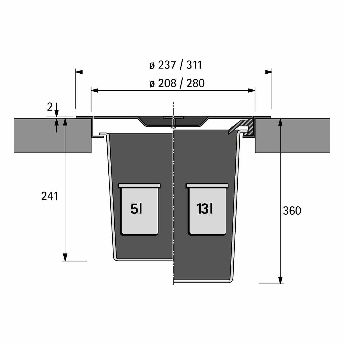 Bin.it Drop 13l EDS/Kst. schwarz